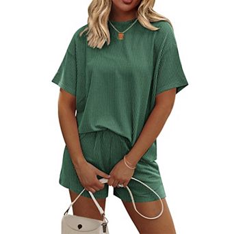 Ekouaer Women’s Cruise Lounge Set Short Sleeve Top and Shorts Matching Set