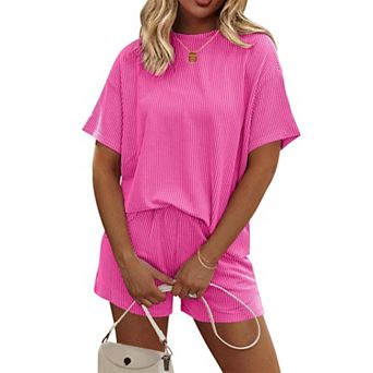 Ekouaer Women’s Cruise Lounge Set Short Sleeve Top and Shorts Matching Set