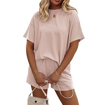 Ekouaer Women’s Cruise Lounge Set Short Sleeve Top and Shorts Matching Set