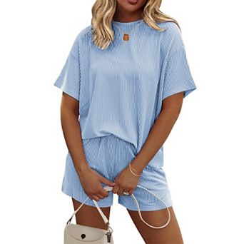 Ekouaer Womens Pajama Sets Short Sleeve Lounge Sets 2 pc Tops and Shorts Cruise Outfits Matching