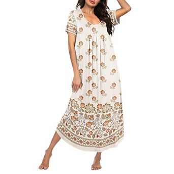 Ekouaer Long Nightgowns for Women Soft House Dress Pleated Front Nightshirt Full Length Loungwear