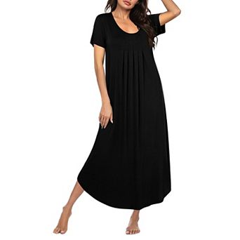 Ekouaer Long Nightgowns for Women Soft House Dress Pleated Front Nightshirt Full Length Loungwear