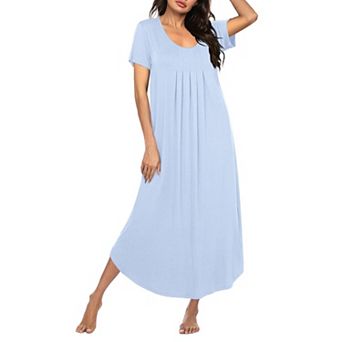 Ekouaer Long Nightgowns for Women Soft House Dress Pleated Front Nightshirt Full Length Loungwear