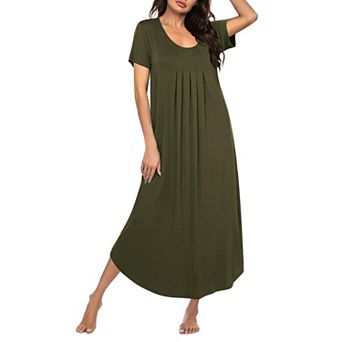 Ekouaer Long Nightgowns for Women Soft House Dress Pleated Front Nightshirt Full Length Loungwear