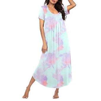 Ekouaer Long Nightgowns for Women Soft House Dress Pleated Front Nightshirt Full Length Loungwear