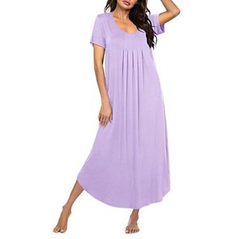 Ekouaer Long Nightgowns for Women Soft House Dress Pleated Front Nightshirt Full Length Loungwear
