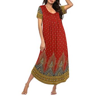 Ekouaer Long Nightgowns for Women Soft House Dress Pleated Front Nightshirt Full Length Loungwear