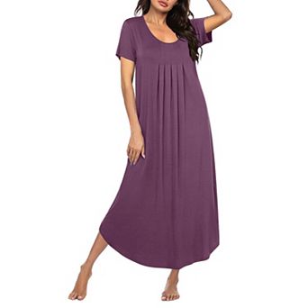 Ekouaer Long Nightgowns for Women Soft House Dress Pleated Front Nightshirt Full Length Loungwear
