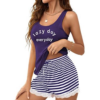 Ekouaer Womens Pajama Sets Sleeveless Tank Top and Shorts Pj Set Lace Hem Sleepwear