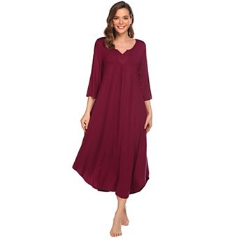 Ekouaer Long Nightgown for Women 3/4 Sleeves Nightshirt Maxi Sleep Dress Loungewear Length Sleepwear