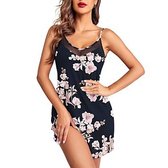 Ekouaer Nightgowns for Women Mesh V Neck Tank Chemise Sleeveless Sleepwear Silp Nighty Dress