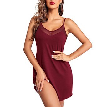 Ekouaer Nightgowns for Women Mesh V Neck Tank Chemise Sleeveless Sleepwear Silp Nighty Dress
