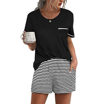 Ekouaer Womens Pajamas Sets Shorts 2 pc Short Sleeve Lounge Sets Round Neck Sleepwear Soft Pjs