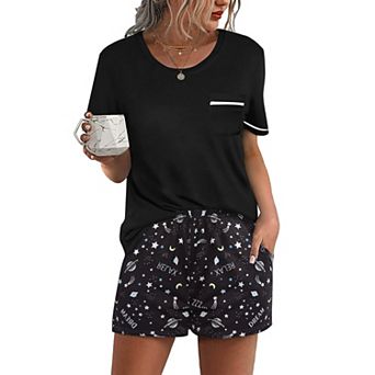 Ekouaer Womens Pajamas Sets Shorts 2 pc Short Sleeve Lounge Sets Round Neck Sleepwear Soft Pjs