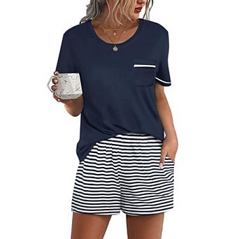 Ekouaer Womens Pajamas Sets Shorts 2 pc Short Sleeve Lounge Sets Round Neck Sleepwear Soft Pjs
