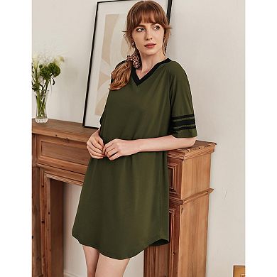 Ekouaer Nightgowns for Women Cotton Night Gown Short Sleeve Sleepwear V Neck Color Block Sleep