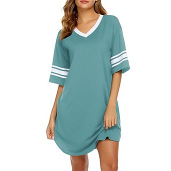 Ekouaer Nightgowns for Women Cotton Night Gown Short Sleeve Sleepwear V Neck Color Block Sleep