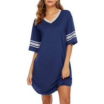 Ekouaer Nightgowns for Women Cotton Night Gown Short Sleeve Sleepwear V Neck Color Block Sleep