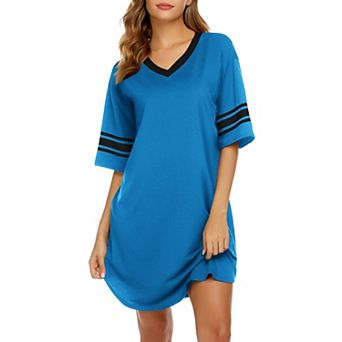 Ekouaer Nightgowns for Women Cotton Night Gown Short Sleeve Sleepwear V Neck Color Block Sleep