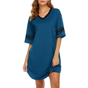 Ekouaer Nightgowns for Women Cotton Night Gown Short Sleeve Sleepwear V Neck Color Block Sleep