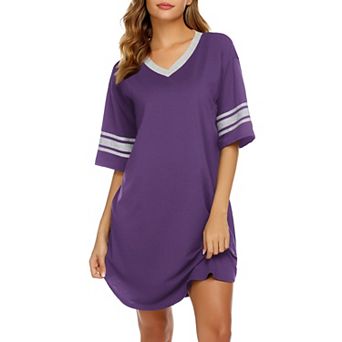 Ekouaer Nightgowns for Women Cotton Night Gown Short Sleeve Sleepwear V Neck Color Block Sleep