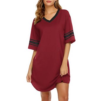 Ekouaer Nightgowns for Women Cotton Night Gown Short Sleeve Sleepwear V Neck Color Block Sleep