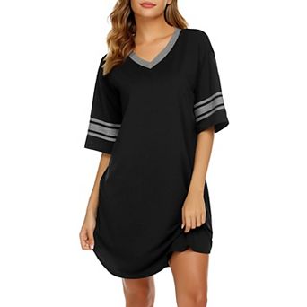 Ekouaer Nightgowns for Women Cotton Night Gown Short Sleeve Sleepwear V Neck Color Block Sleep