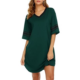 Ekouaer Nightgowns for Women Cotton Night Gown Short Sleeve Sleepwear V Neck Color Block Sleep