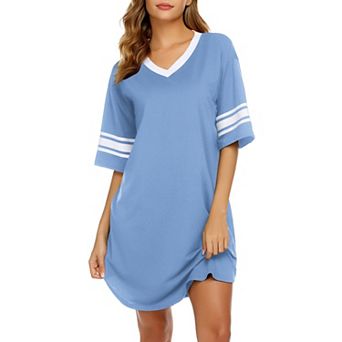 Ekouaer Nightgowns for Women Cotton Night Gown Short Sleeve Sleepwear V Neck Color Block Sleep