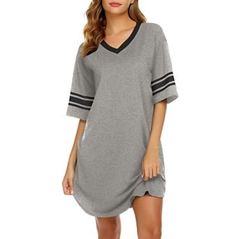 Ekouaer Nightgowns for Women Cotton Night Gown Short Sleeve Sleepwear V Neck Color Block Sleep