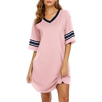 Ekouaer Nightgowns for Women Cotton Night Gown Short Sleeve Sleepwear V Neck Color Block Sleep
