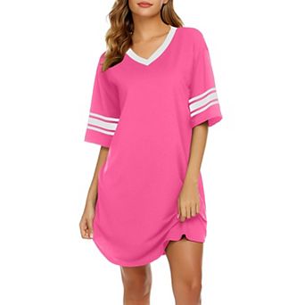 Ekouaer Nightgowns for Women Cotton Night Gown Short Sleeve Sleepwear V Neck Color Block Sleep