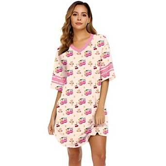 Ekouaer Nightgowns for Women Cotton Night Gown Short Sleeve Sleepwear V Neck Color Block Sleep