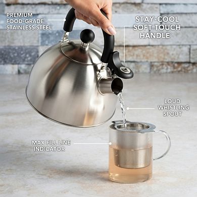 1.5-Quart Stainless Steel Stovetop Tea Kettle, Fast Boiling Cool Touch Handle