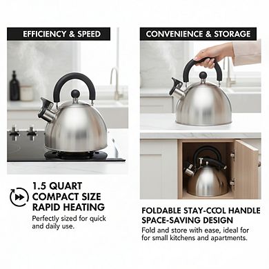 1.5-Quart Stainless Steel Stovetop Tea Kettle, Fast Boiling Cool Touch Handle