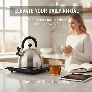 1.5-Quart Stainless Steel Stovetop Tea Kettle, Fast Boiling Cool Touch Handle