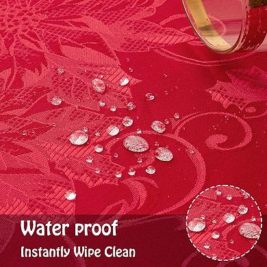 Jacquard Tablecloth Waterproof Elegant Damask Floral Pattern Table Cloth, (Red, 60 x 84 Inch)