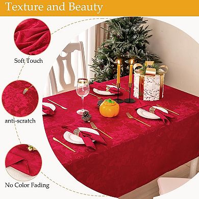 Jacquard Tablecloth Waterproof Elegant Damask Floral Pattern Table Cloth, (Red, 60 x 84 Inch)
