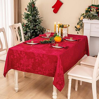 Jacquard Tablecloth Waterproof Elegant Damask Floral Pattern Table Cloth, (Red, 60 x 84 Inch)