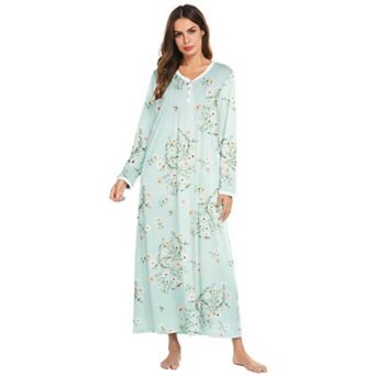 Ekouaer Nightgowns for Womens Full Length Nightgown Nightdress Button Sleep Shirts