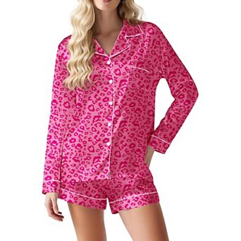 Ekouaer Pajama Set for Women Button Down Pj Set Long Sleeve Top and Shorts 2 pc Loungewear