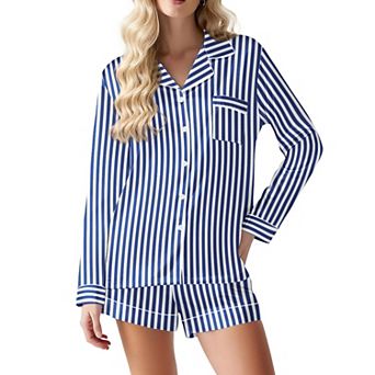 Ekouaer Pajama Set for Women Button Down Pj Set Long Sleeve Top and Shorts 2 pc Loungewear