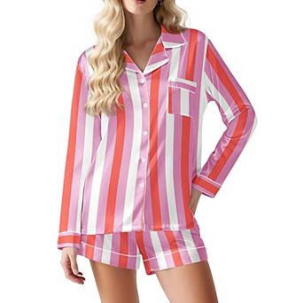 Ekouaer Pajama Set for Women Button Down Pj Set Long Sleeve Top and Shorts 2 pc Loungewear
