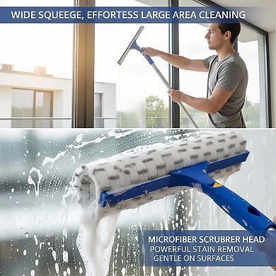 Extendable Window Cleaning Tool, 12" Squeegee & Scrubber with Swivel Head