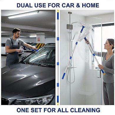 Extendable Window Cleaning Tool, 12" Squeegee & Scrubber with Swivel Head