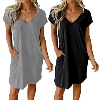 Ekouaer Women's 2-pack Short Sleeve V-Neck Nightgowns Solid & Print Sleepshirts