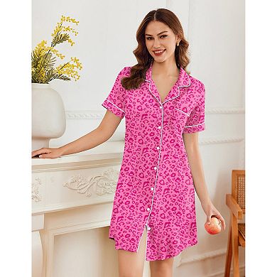 Ekouaer Nightgowns for Women Button Down Nightshirt Short Sleeve V Neck Nightdress Classic