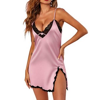 Ekouaer Womens Silk Nightgown Nightshirt Satin Chemise Babydoll Lingerie Lace Sleepwear