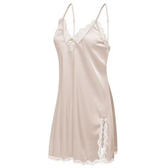 Ekouaer Womens Silk Nightgown Nightshirt Satin Chemise Babydoll Lingerie Lace Sleepwear