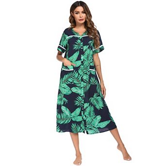 Ekouaer Womens Snap Front Dusters Cotton Housecoat Short Sleeve Nightgown House Dress With Pockets